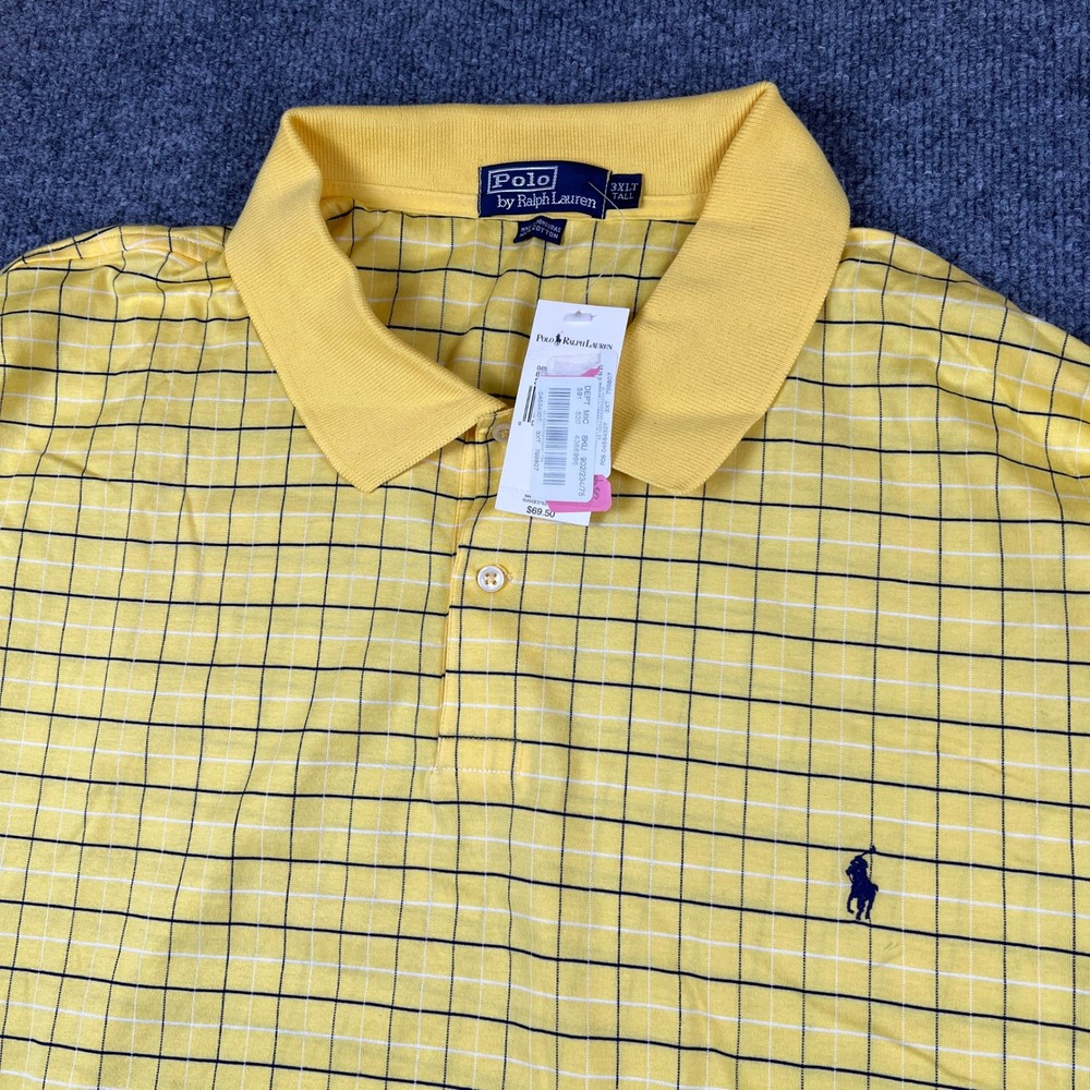 Polo Ralph Lauren Polo Shirt Mens 3XLT Tall Yellow White Tattersall Check NWT